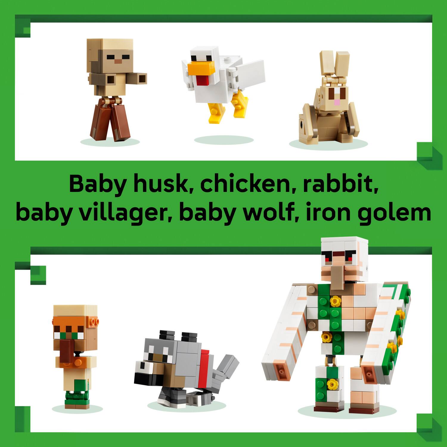 Baby husk, chicken, rabbit, baby villager, baby wolf, iron golem