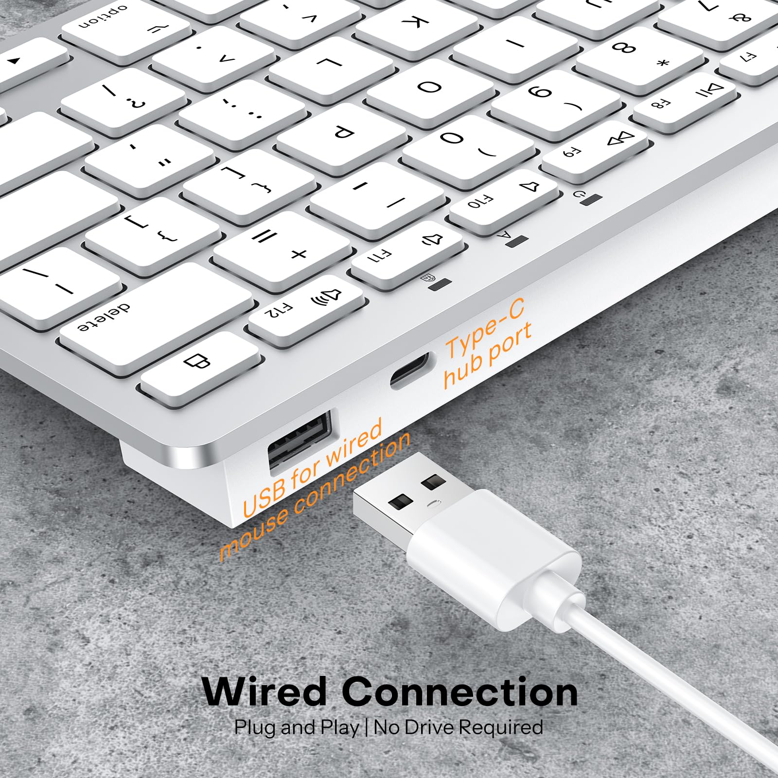 Wired Connection  
Plug and Play | No Drive Required  

USB for wired mouse connection  
Type-C hub port