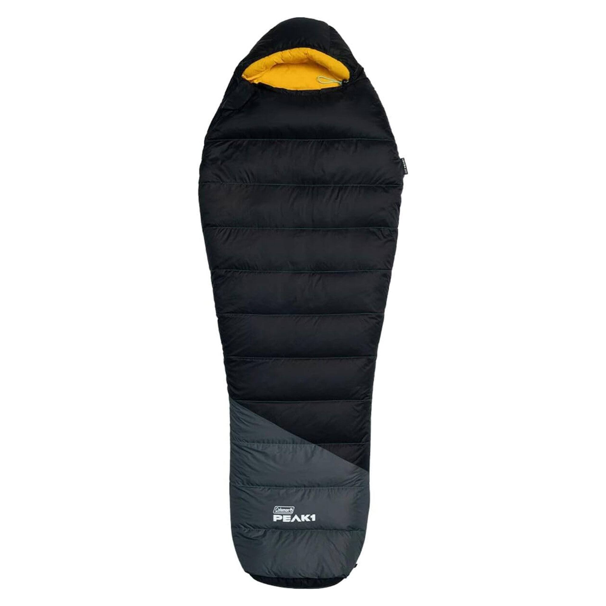 Front. Coleman - Coleman PEAK1 20 Degrees Fahrenheit 1 Person Nylon Mummy Sleeping Bag, Black - Black.