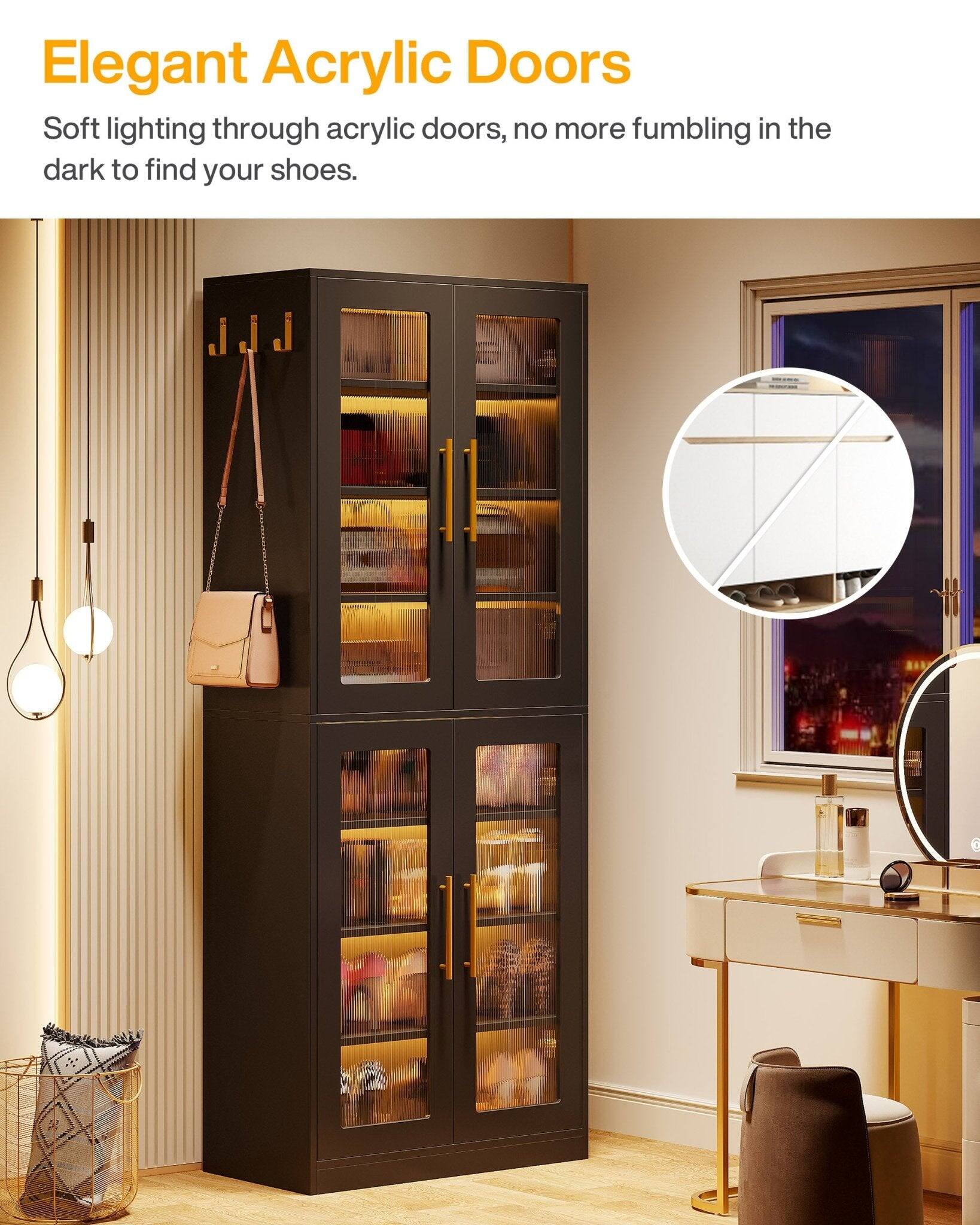 Elegant Acrylic Doors

Soft lighting through acrylic doors, no more fumbling in the dark to find your shoes.
