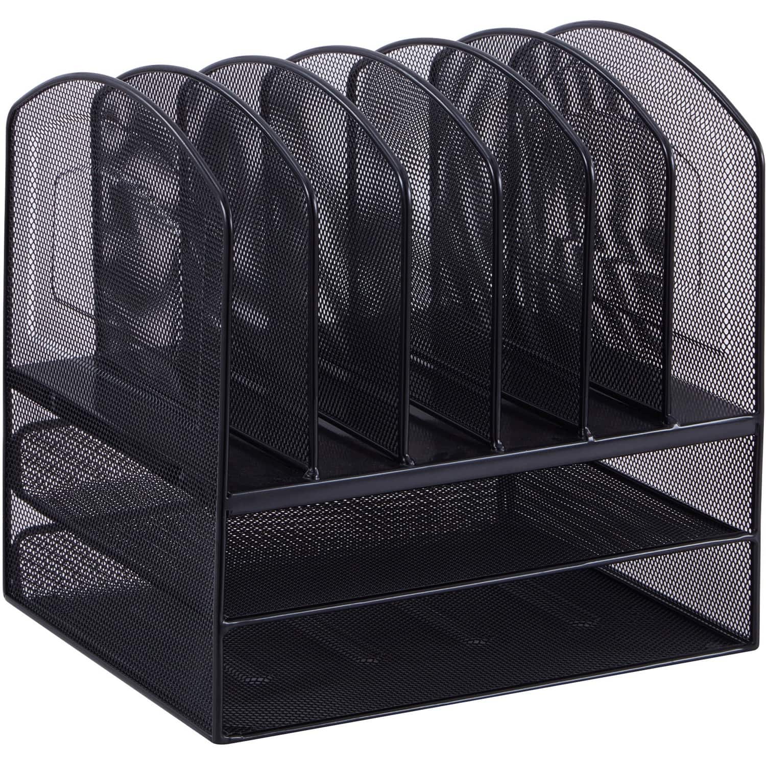 Lorell - Mesh Desk Organizer 8 Compartment Sturdy Powder Coated Steel - Black