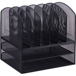 Lorell - Mesh Desk Organizer 8 Compartment Sturdy Powder Coated Steel - Black
