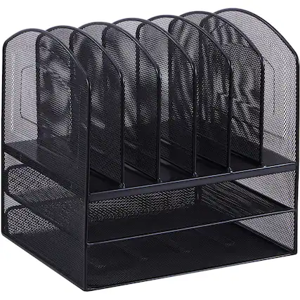 Front. Lorell - Lorell Mesh Desk Organizer 8 Compartment Sturdy Powder Coated Black Steel - Black.