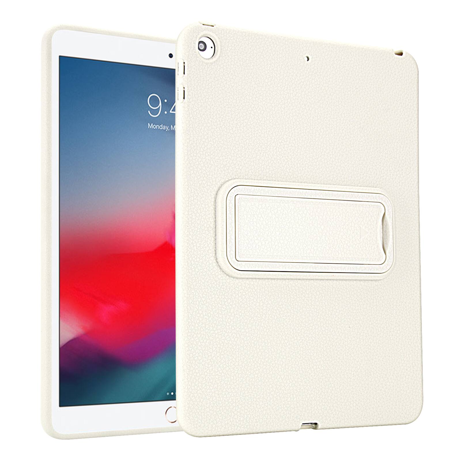 Angle. Dteck - Shockproof Case for Apple iPad (6th Generation) 9.7" 2018, Slim Leather Texture Protective Cover with Folding Kickstand - White.