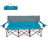 Front. Costway - Costway Oversized 3 Person Camping Chair Portable Folding Camp Couch with Adjustable Armrests - Blue.