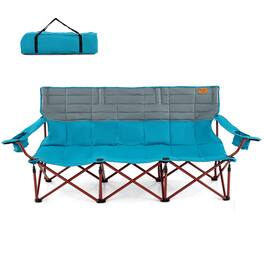 Costway - Oversized 3 Person Camping Chair Portable Folding Camp Couch with Adjustable Armrests - Blue