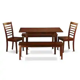 East West Furniture - 5 Pc Kitchen Table set - plus 2 Chairs for Dining room and 2 Benches - Mahogany