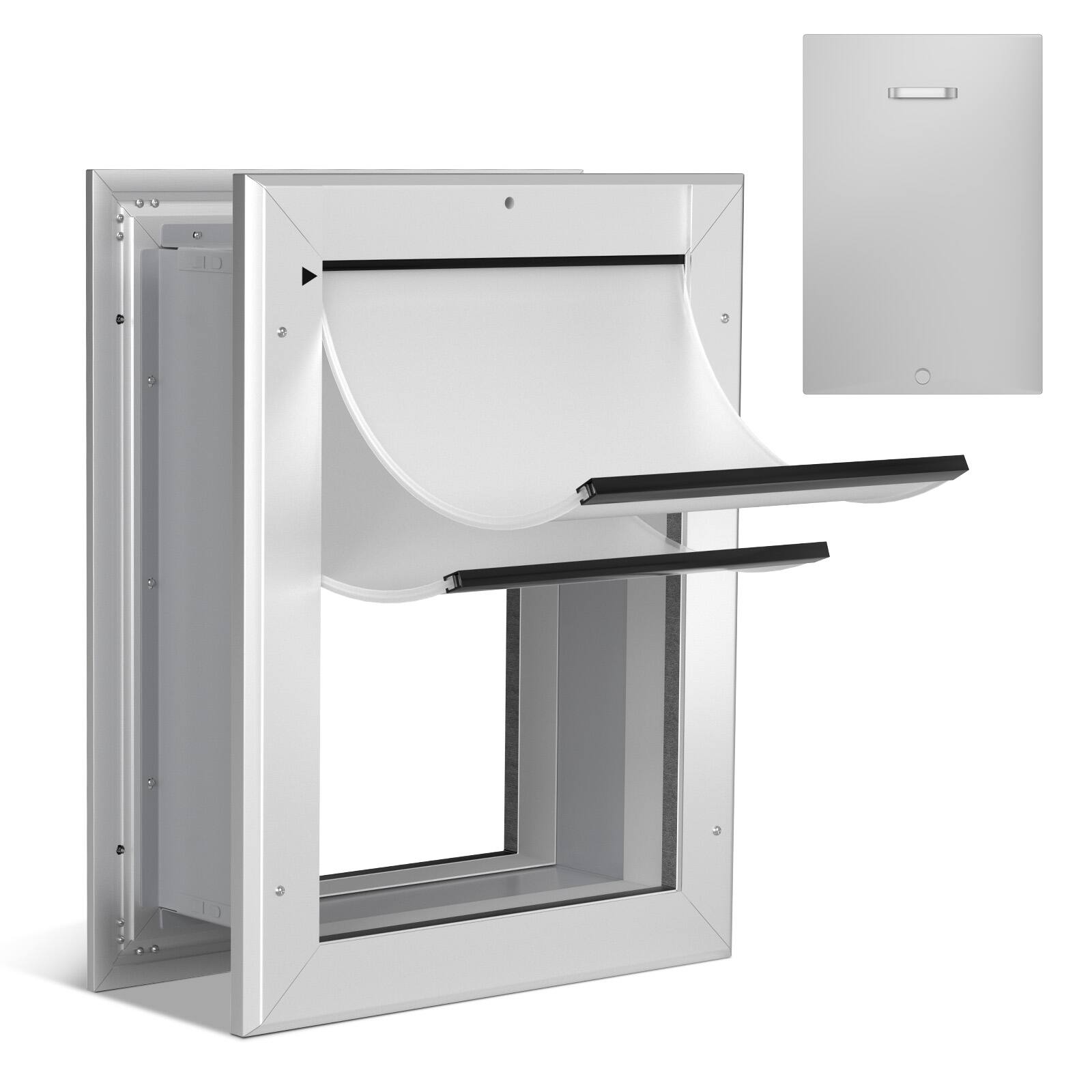 Alt View 8. Ownpets - Lockable Double Flaps Aluminum Anti-Rust Telescoping Pet Door for Small to Large Dogs - Silver.