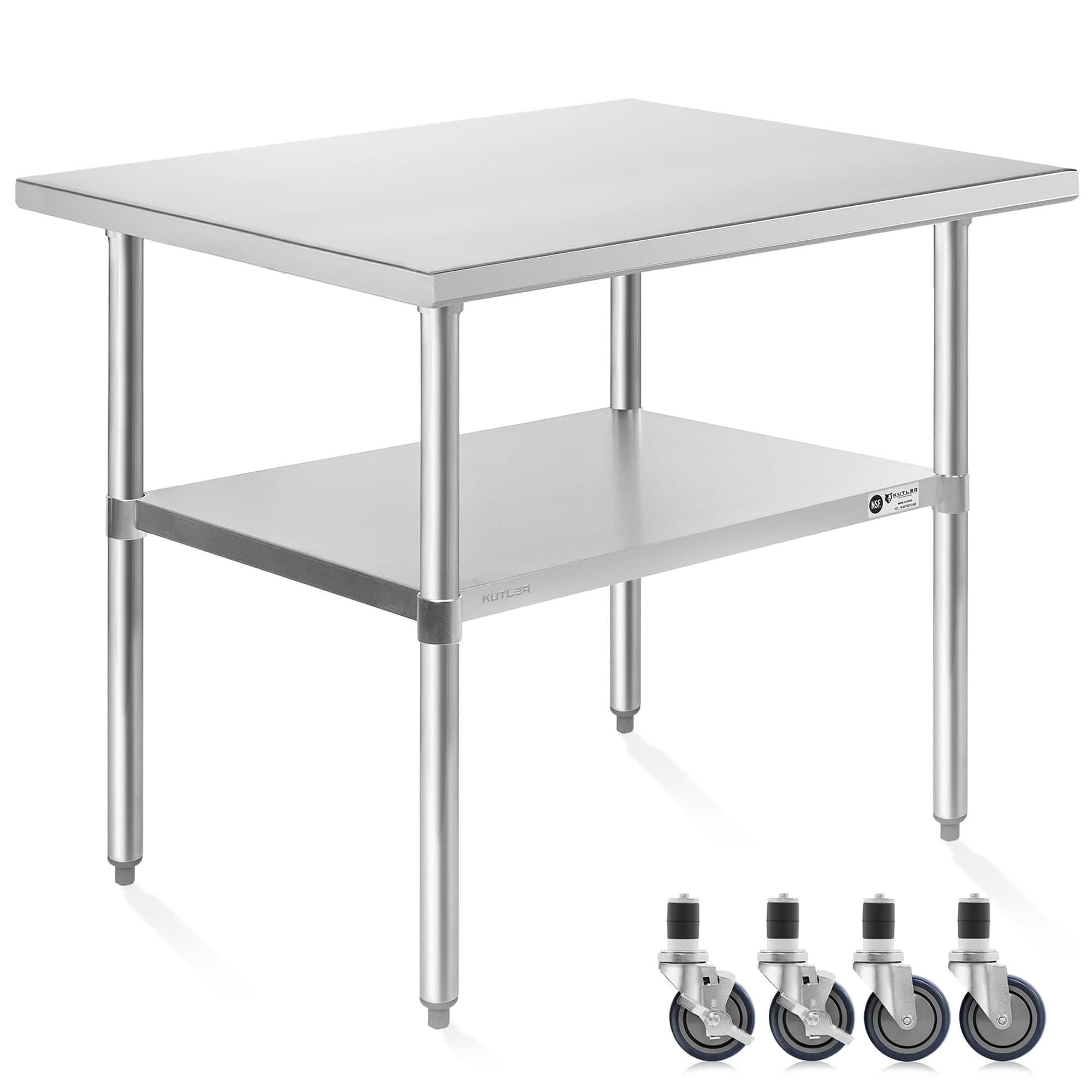 KUTLER - NSF Commercial Stainless Steel Prep and Work Table with Wheels - Silver