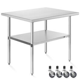 KUTLER - NSF Commercial Stainless Steel Prep and Work Table with Wheels - Silver