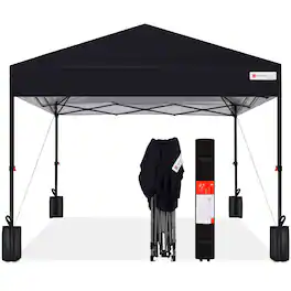 Best Choice Products - 10x10ft Easy Setup Pop Up Canopy w/ 1-Button Setup, Wheeled Case, 4 Weight Bags - Black