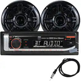 Dual - MXP152B Single DIN Marine Radio | AM/FM | Bluetooth | USB 2.1A | Includes 6.5" Speakers | Antenna - Black