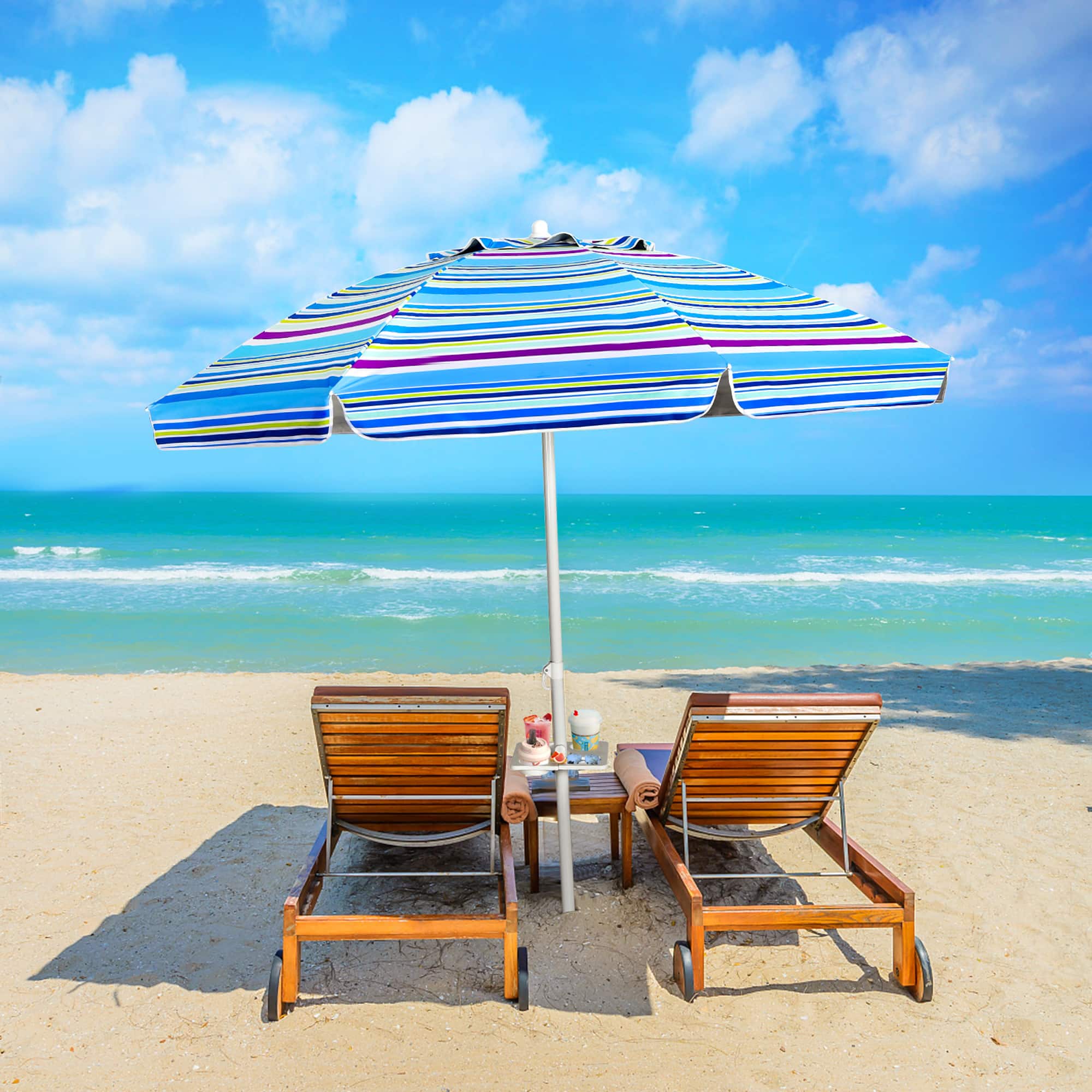 Gymax - 7.2ft Beach Umbrella Outdoor Patio Garden w/ Carrying Bag Sand Anchor - Blue price history on PriceWatchPro