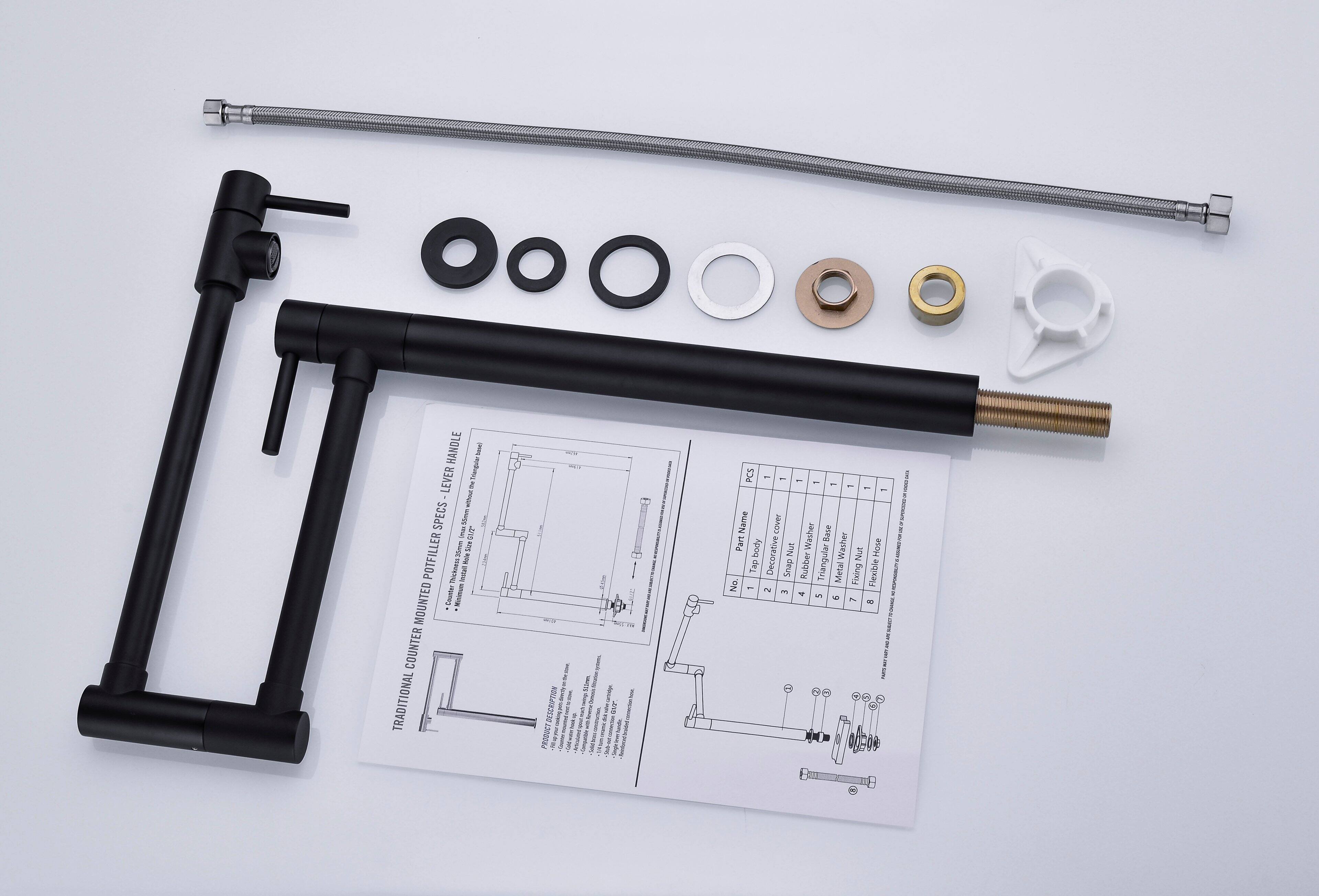 HANDLE LEVER 2 SPECS 1om a 30mm POTFILLER WAp estalt MOUNTED COUNTER TRADITIONAL - tom DESCRIPTION PRODUCT BAT 2 PCS - 1 - - - - - - i artName cover Base Part body Nut Washer Washer Hose Decorative Not Tap Snap Rubber Triangular Metal Fixing Flexible No. - 2 - V E 1 - 1 o: