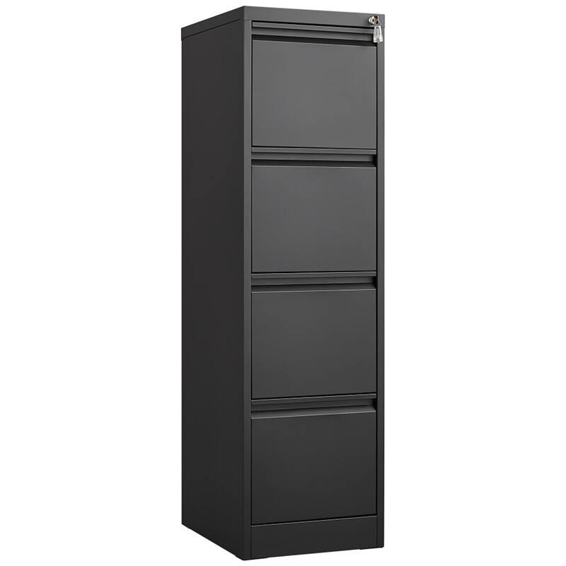 Angle. HTUTWOO - 4 Drawer Vertical File Cabinet with Lock - Filing Cabinet, Filing Cabinet for Home Office Organizer Storage Cabinet - Black.