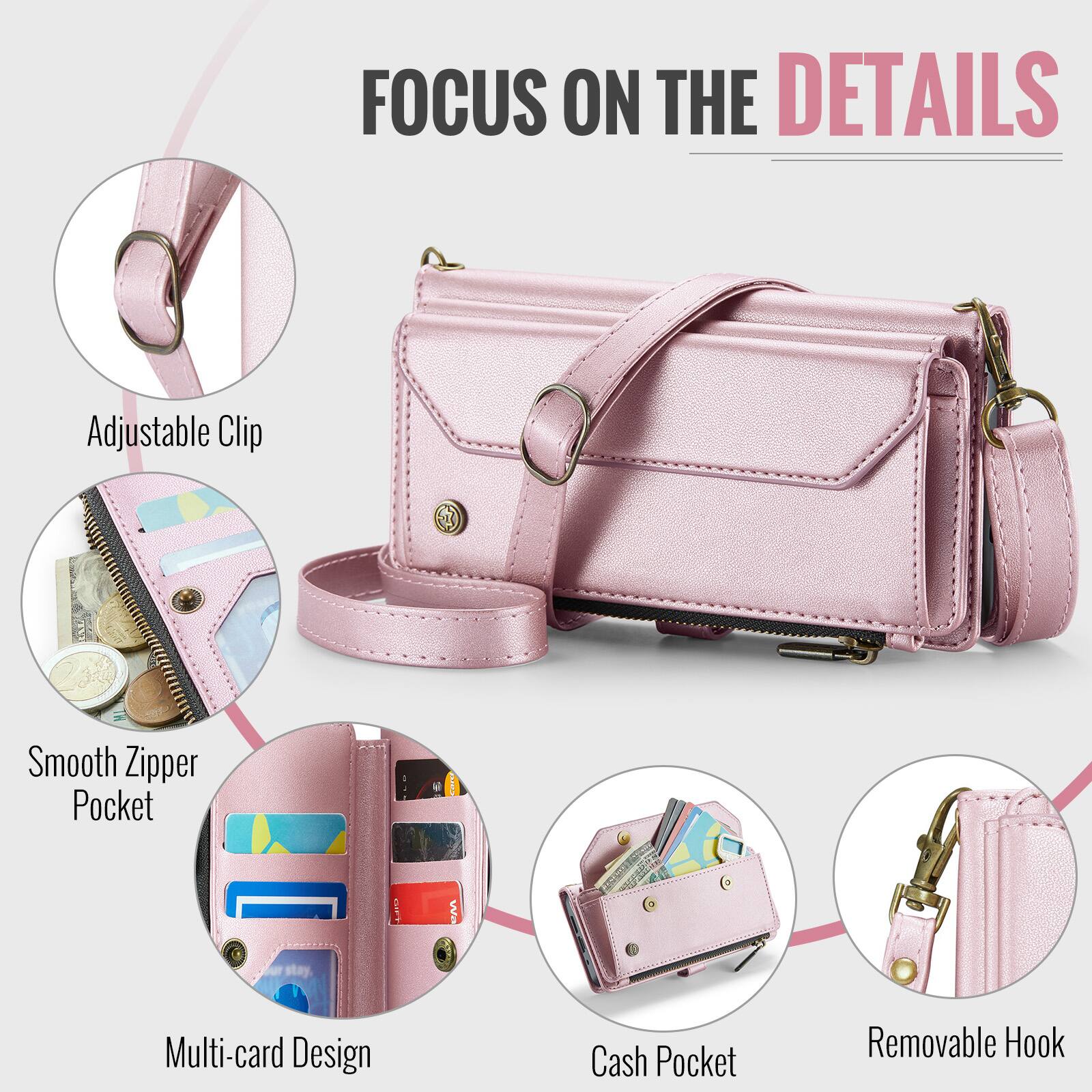 FOCUS ON THE DETAILS

- Adjustable Clip
- Smooth Zipper Pocket
- Multi-card Design
- Cash Pocket
- Removable Hook