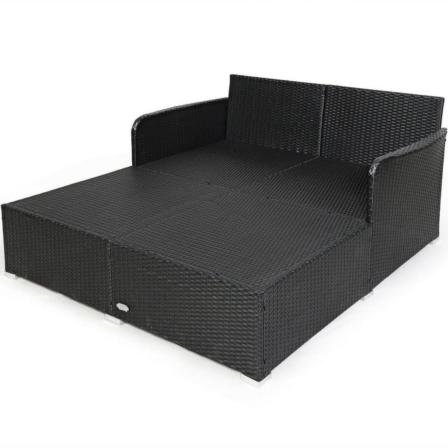 Alt View 5. Pefilos - Spacious Outdoo Rattan Daybed with Upholsteed Cushions and Pillows-Tuquoise, Wicke Funitue Convesation Sets fo Gaden, - Blue.