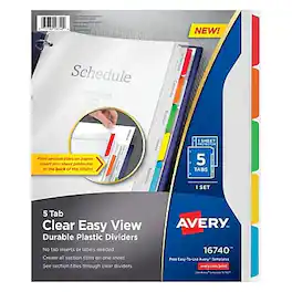 Avery - Clear Easy View Plastic Dividers, 5 Tabs - Multicolor