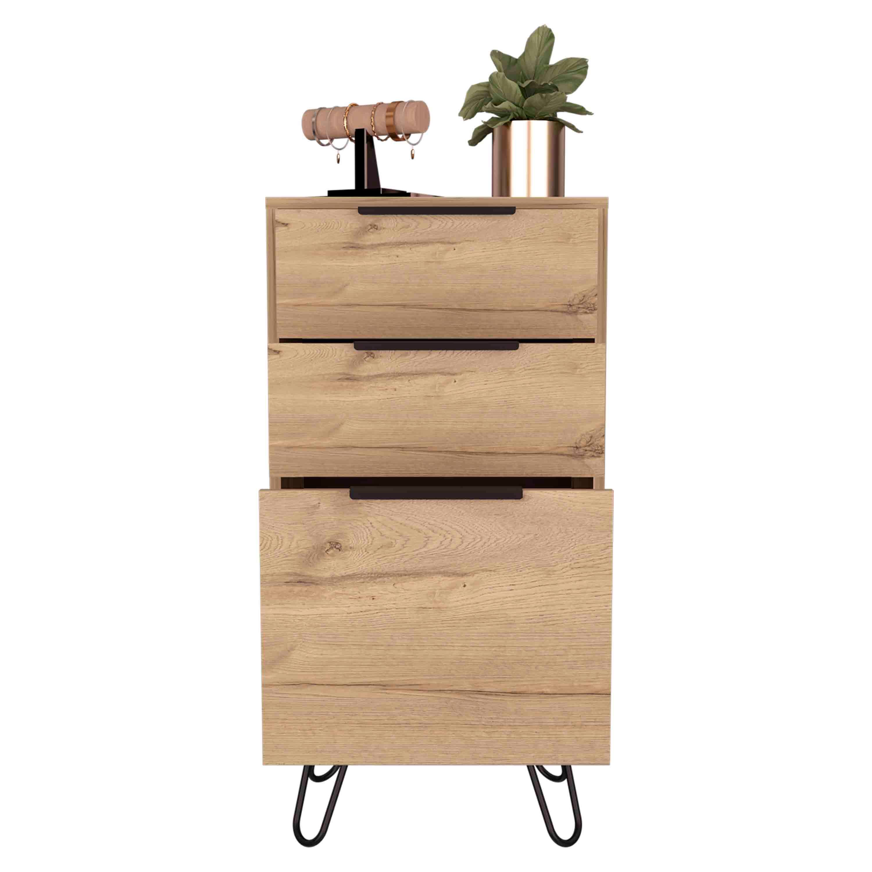 Alt View 1. TuHome - Augusta Light Dresser, Hairpin Legs, Superior Top,Three Drawers - Light Oak.