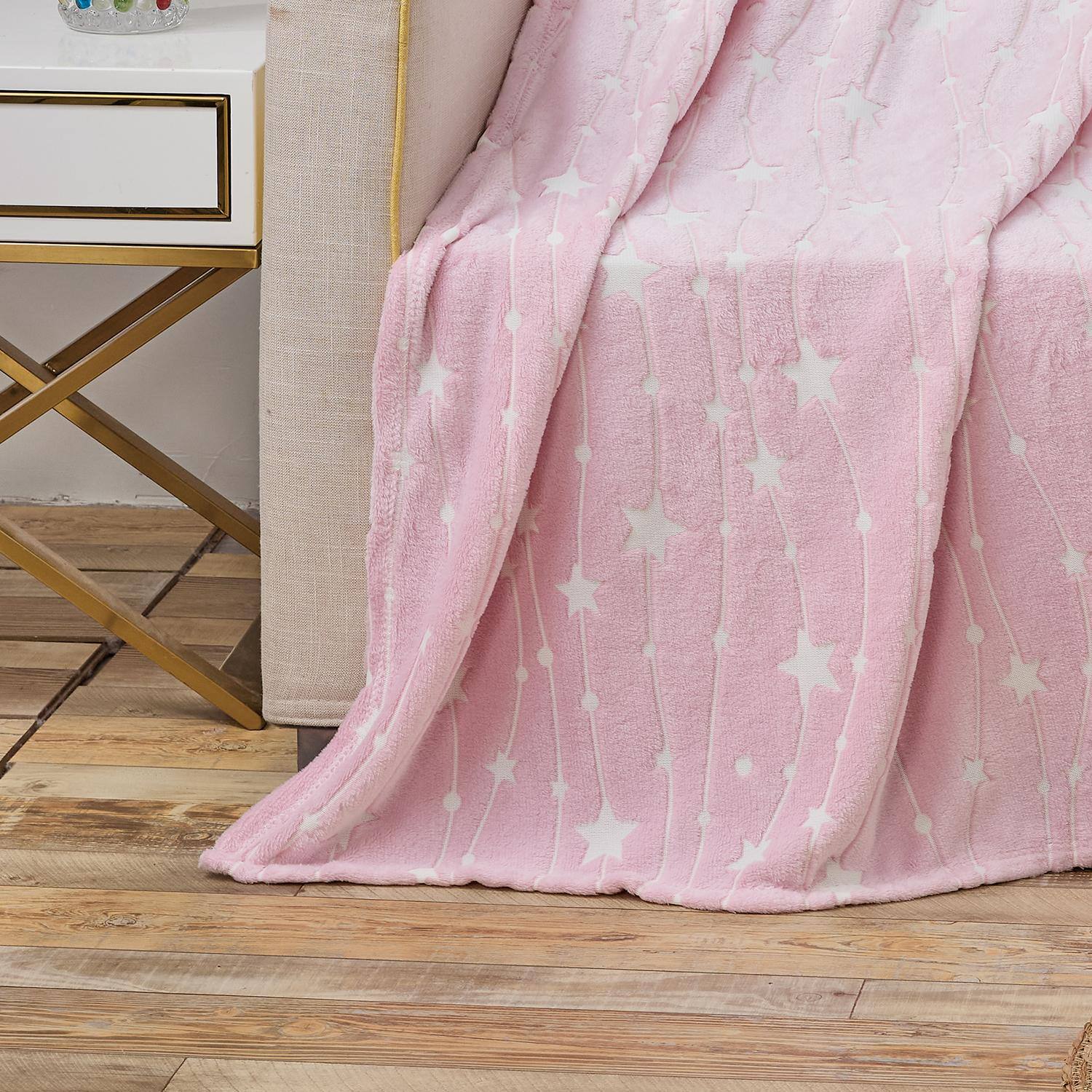 Alt View 2. Noble House - Plazatex Star Light Soft & Cozy Glow in the Dark Throw Blanket Ideal for Bedroom & Living Room Decor 50"x60" Pink - Pink.