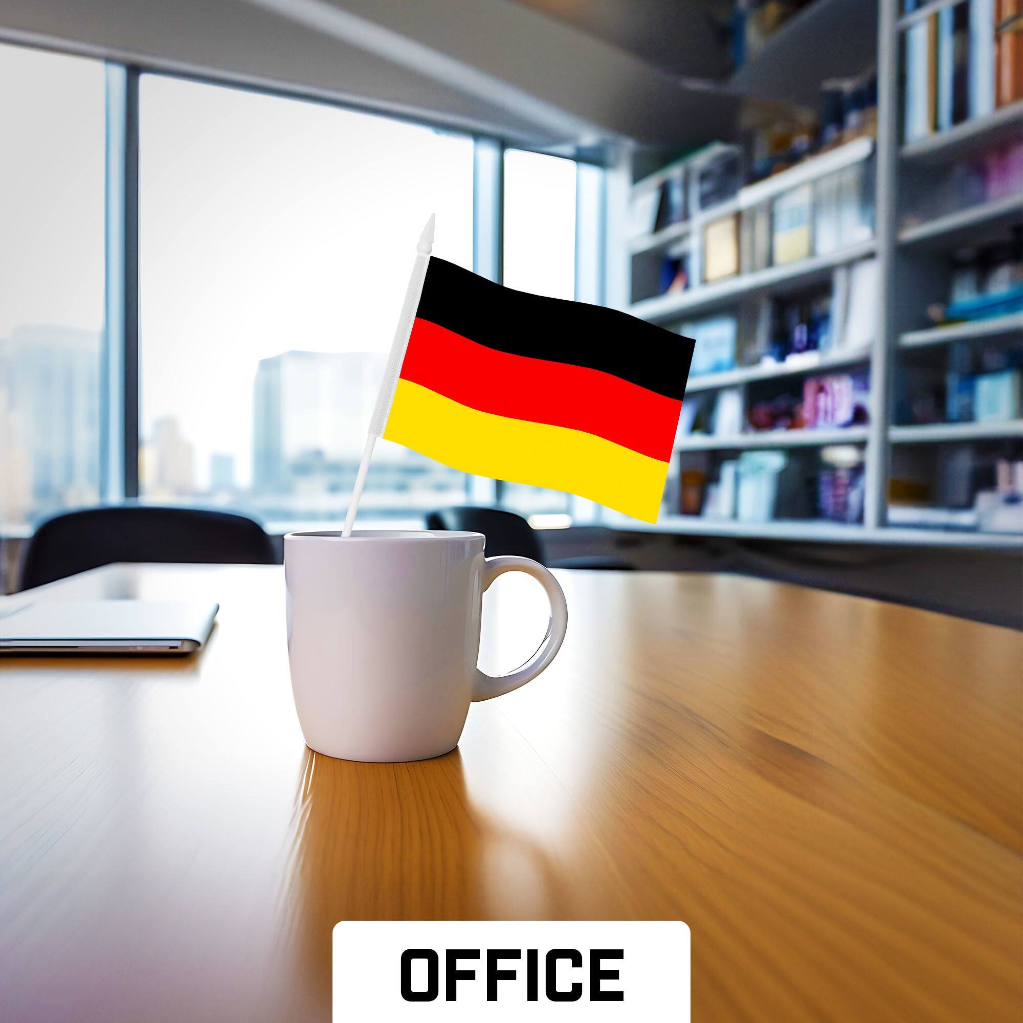 Left. G128 - 30-Pack Handheld Germany Flags, 4" x 6" Printed 150D Polyester with Plastic Stick and Spear Tip. - Assorted Colors.