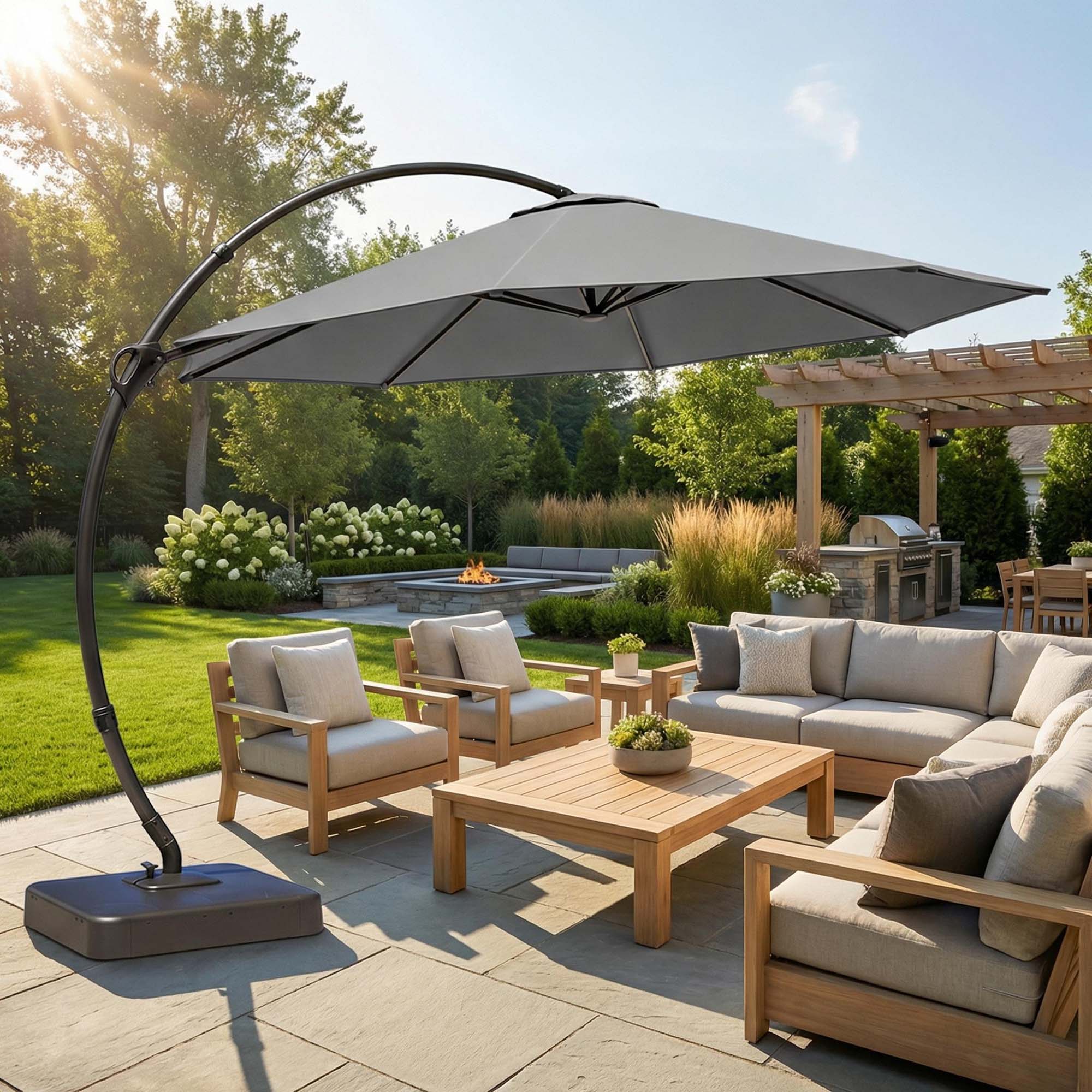 Alt View 3. Boyel Living - 12ft Gray Luxury Cantilever Patio Umbrella UV Protection - Gray.
