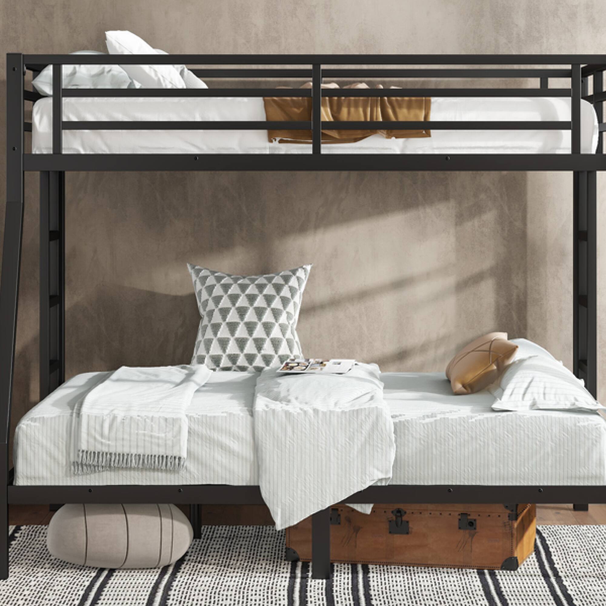 Alt View 7. GOODSILO - Space-Saving Twin Over Full Bunk Bed for Teens and Adults with Noise Reduction and Sturdy Metal Frame - Black.