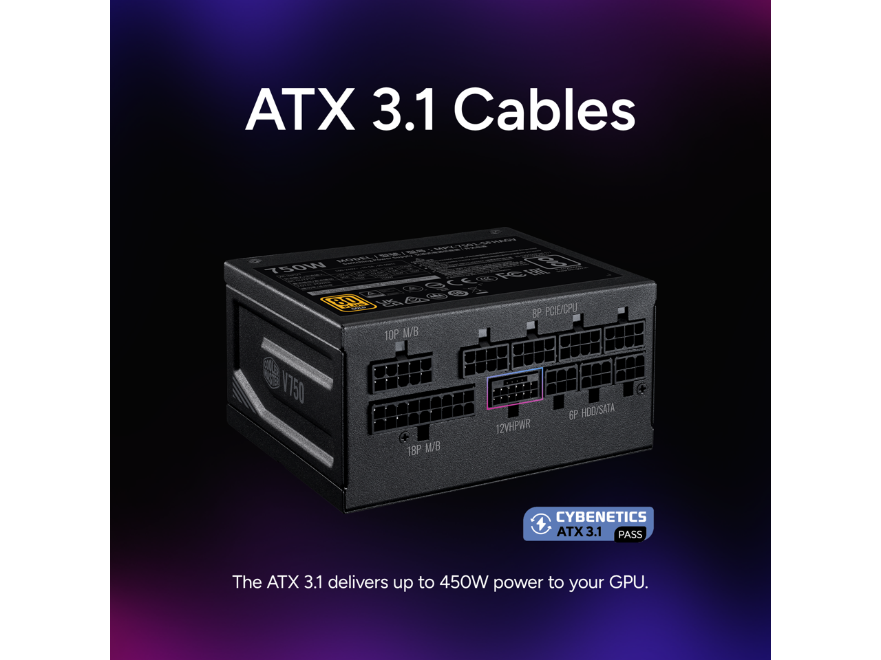 ATX 3.1 Cables

The ATX 3.1 delivers up to 450W power to your GPU.

CYBENETICS ATX 3.1 PASS
