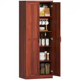 Homcom - Kitchen Pantry Storage Cabinet with Doors and Shelves - Tan