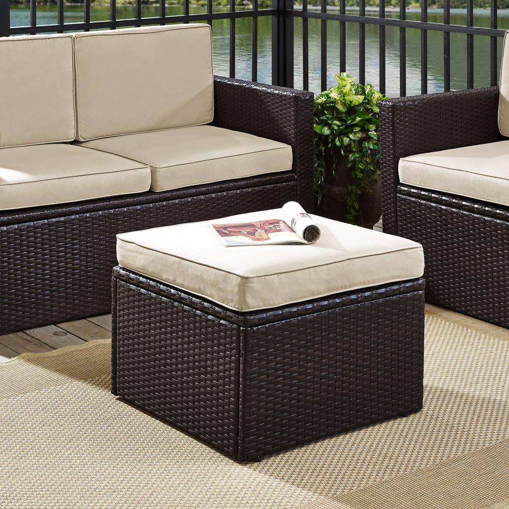 Alt View 5. Crosley Furniture - Palm Harbor Wicker Outdoor Ottoman - Sand.