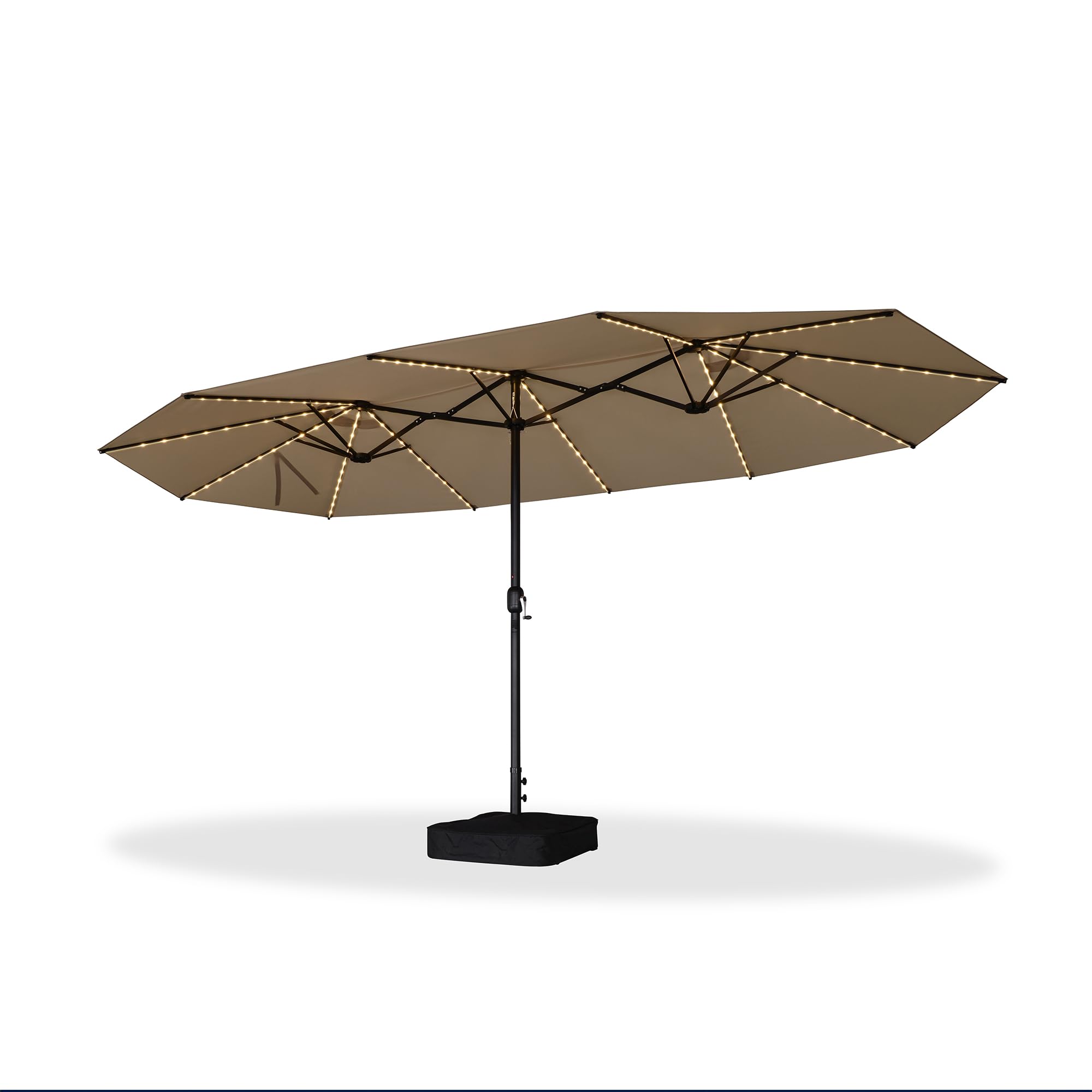 Alt View 8. PURPLE LEAF - 15 ft. Patio Market Umbrella with Solar LED and Base Double-Sided Outdoor Table Sun Umbrellas for Pool Deck Backyard - Beige.