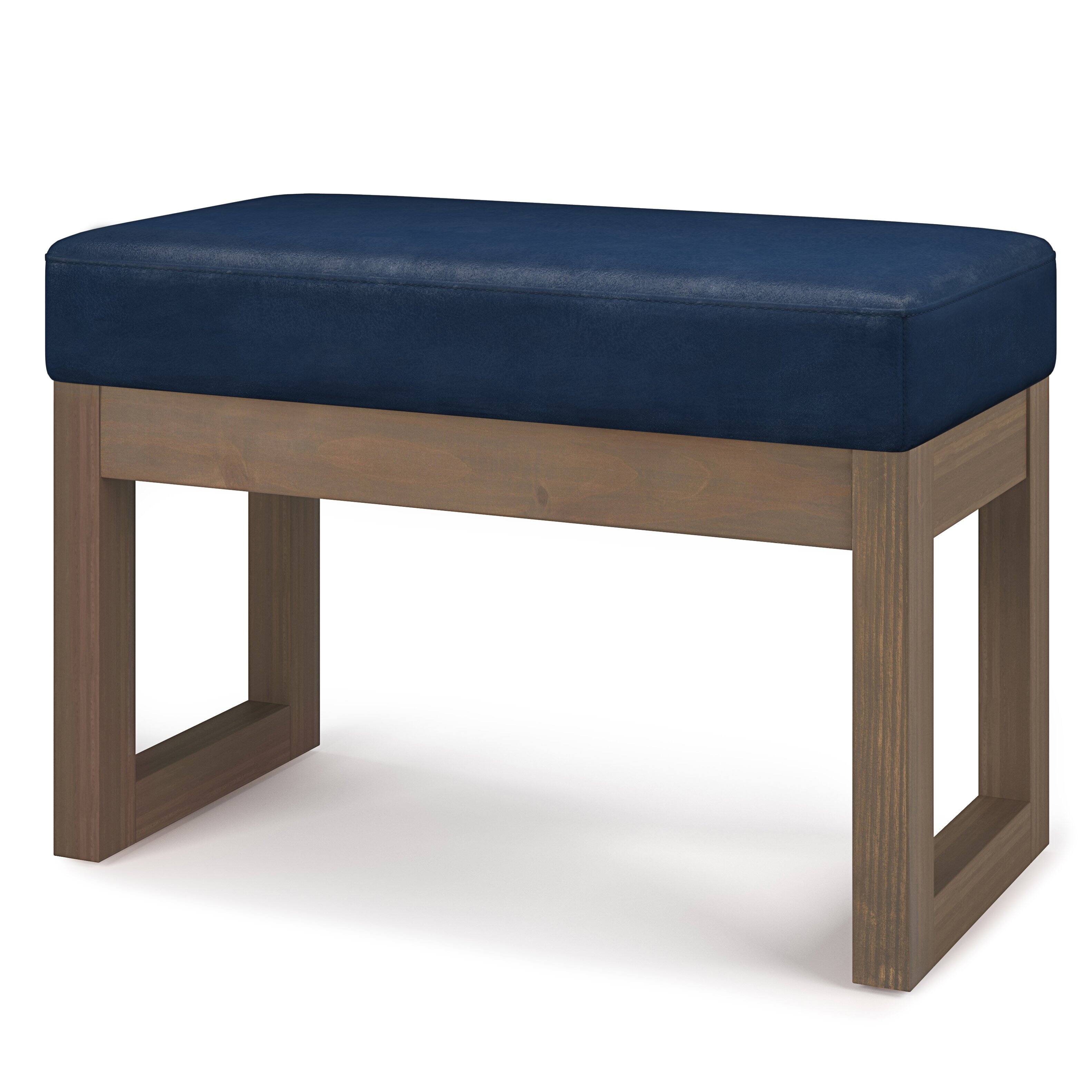 Angle. Simpli Home - Milltown Footstool Small Ottoman Bench - Distressed Dark Blue.