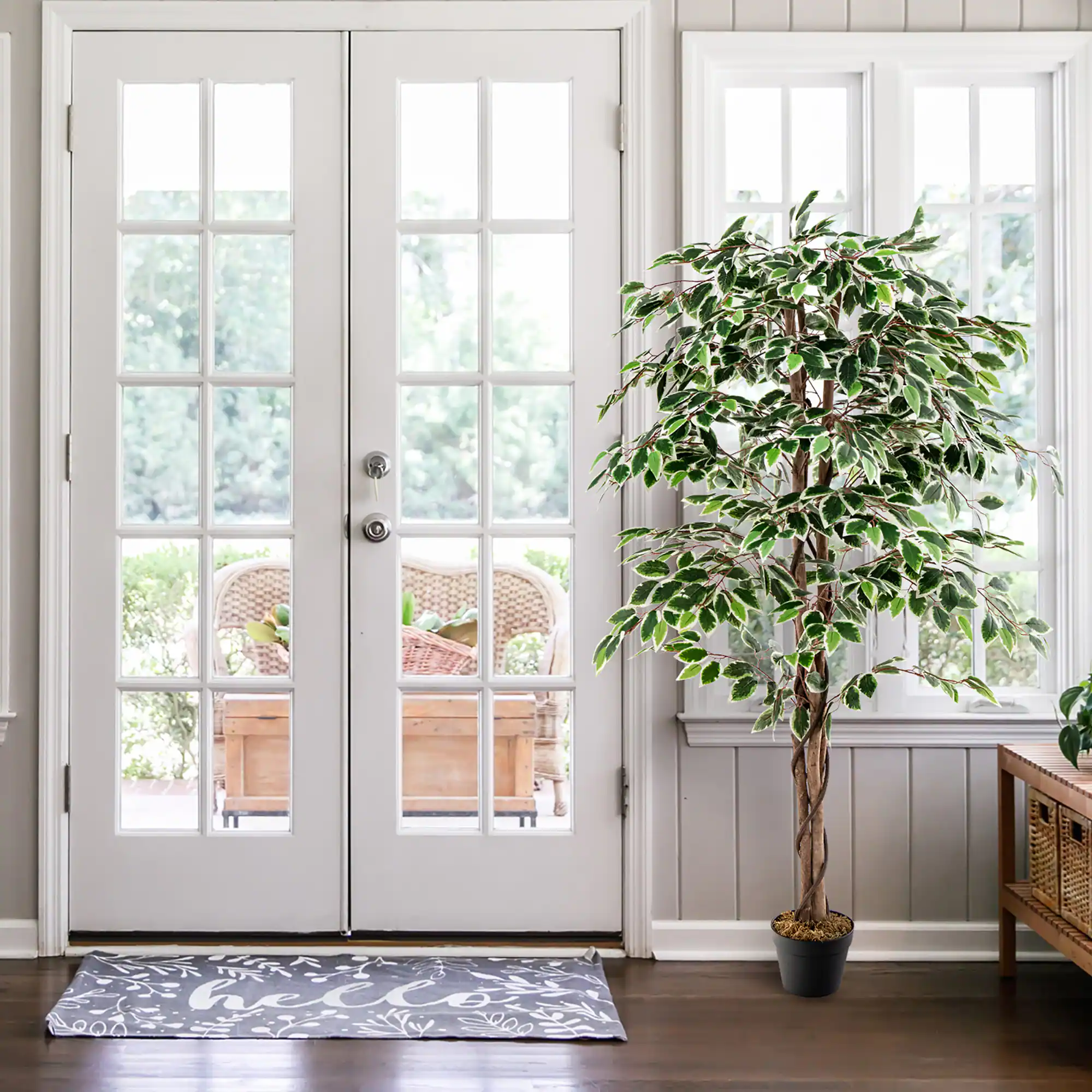 Alt View 1. Gymax - Gymax Artificial Ficus Tree Tall Faux Indoor Plant w/ 1008 Leaves Natural Wood Trunk - Green.