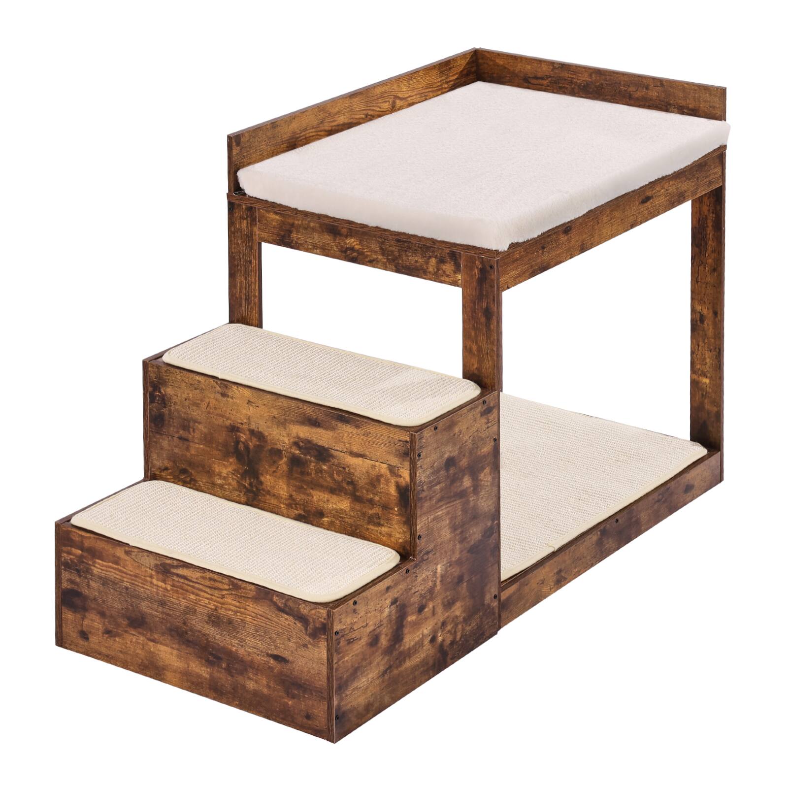 Alt View 5. VEVOR - Pet Bunk Bed with Stairs, Dog/Cat Window Perch for High Beds and Couches, Medium Multi-Level 3 Step Dog Seat Platform - Dark Brown.