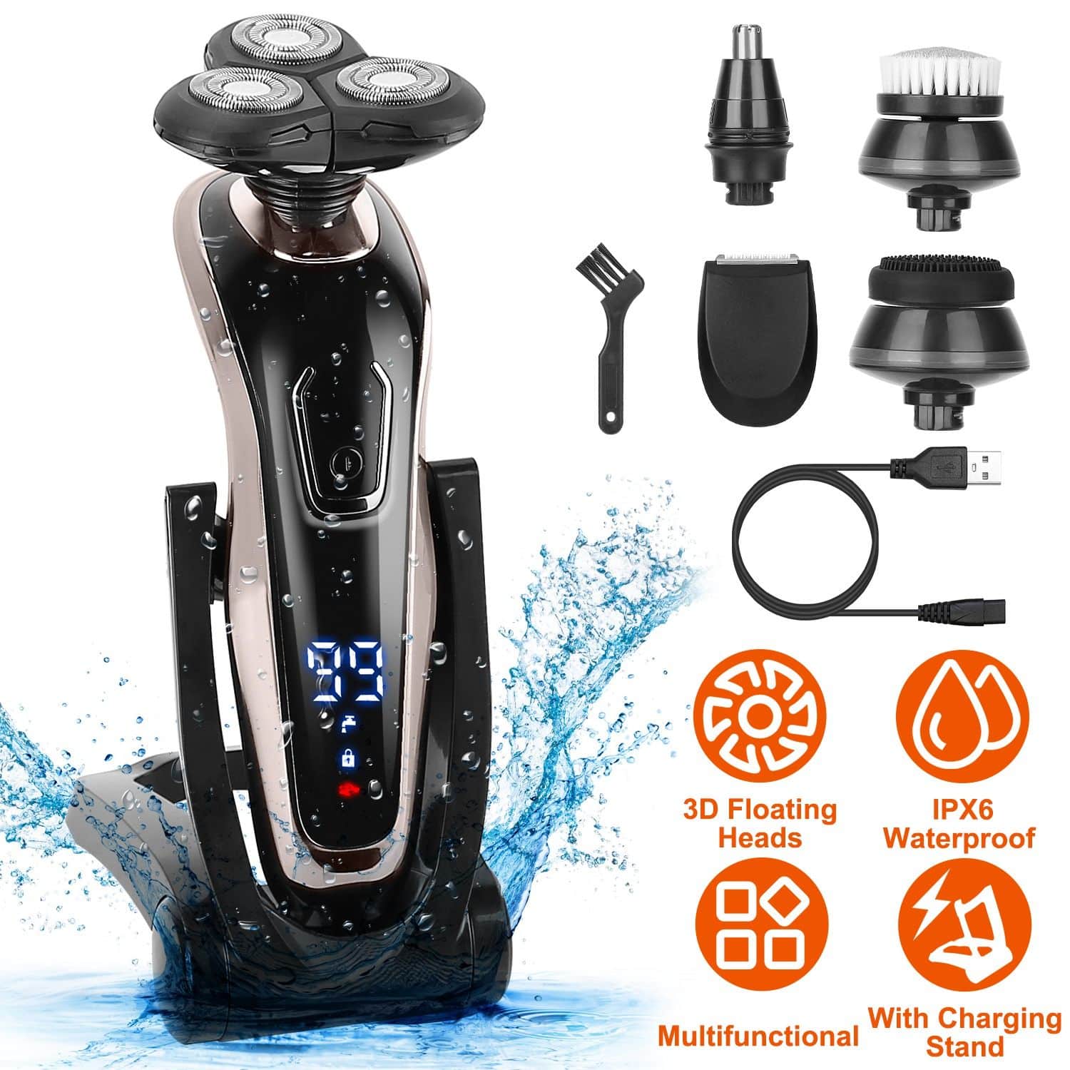 Mirfee - All-in-One Electric Shaver Kit: 5 Attachments for Wet & Dry Grooming, IPX6 - Black