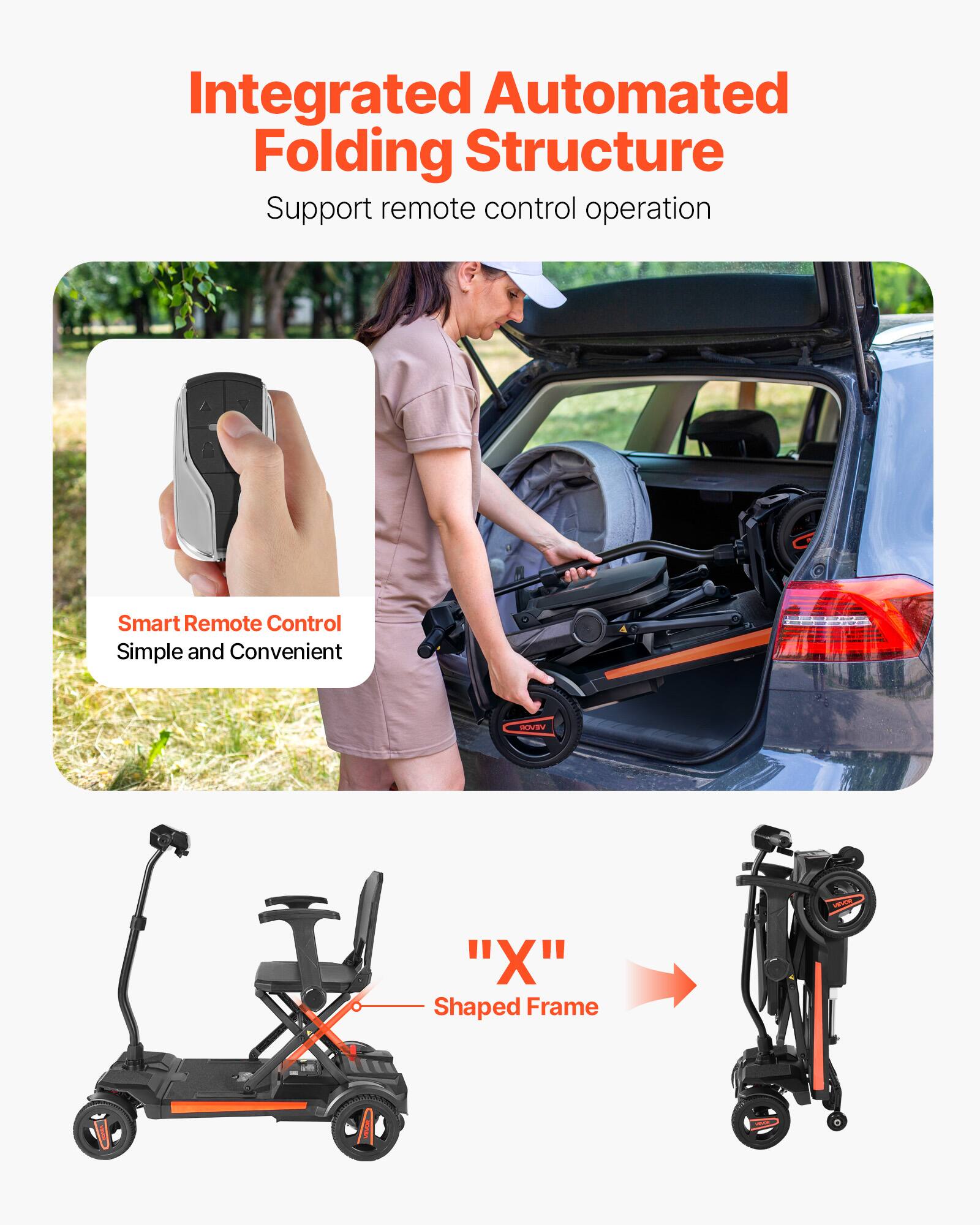 Integrated Automated Folding Structure  
Support remote control operation  

Smart Remote Control  
Simple and Convenient  

"X" Shaped Frame