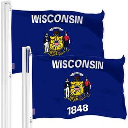G128 - 2-Pack Wisconsin State Flags, 3x5 ft Printed 300D Polyester with Brass Grommets - Assorted Colors