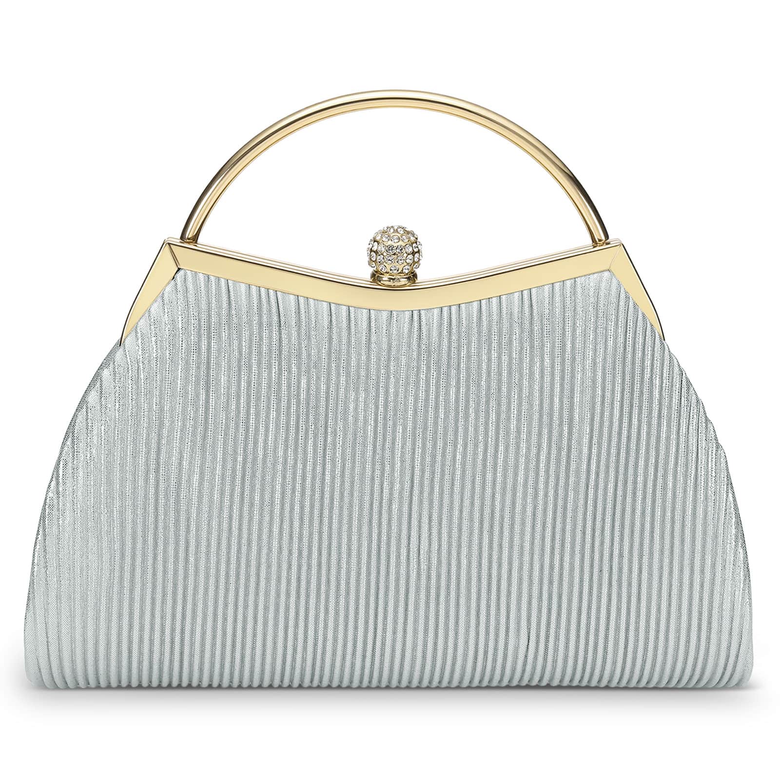 Unique Bargains - Luxury Evening Bag Clutch Purse for Women, Sparkle Rhinestone Clasp with Detachable Chain Strap - Silver