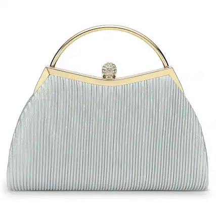 Front. Unique Bargains - Luxury Evening Bag Clutch Purse for Women, Sparkle Rhinestone Clasp with Detachable Chain Strap - Silver.