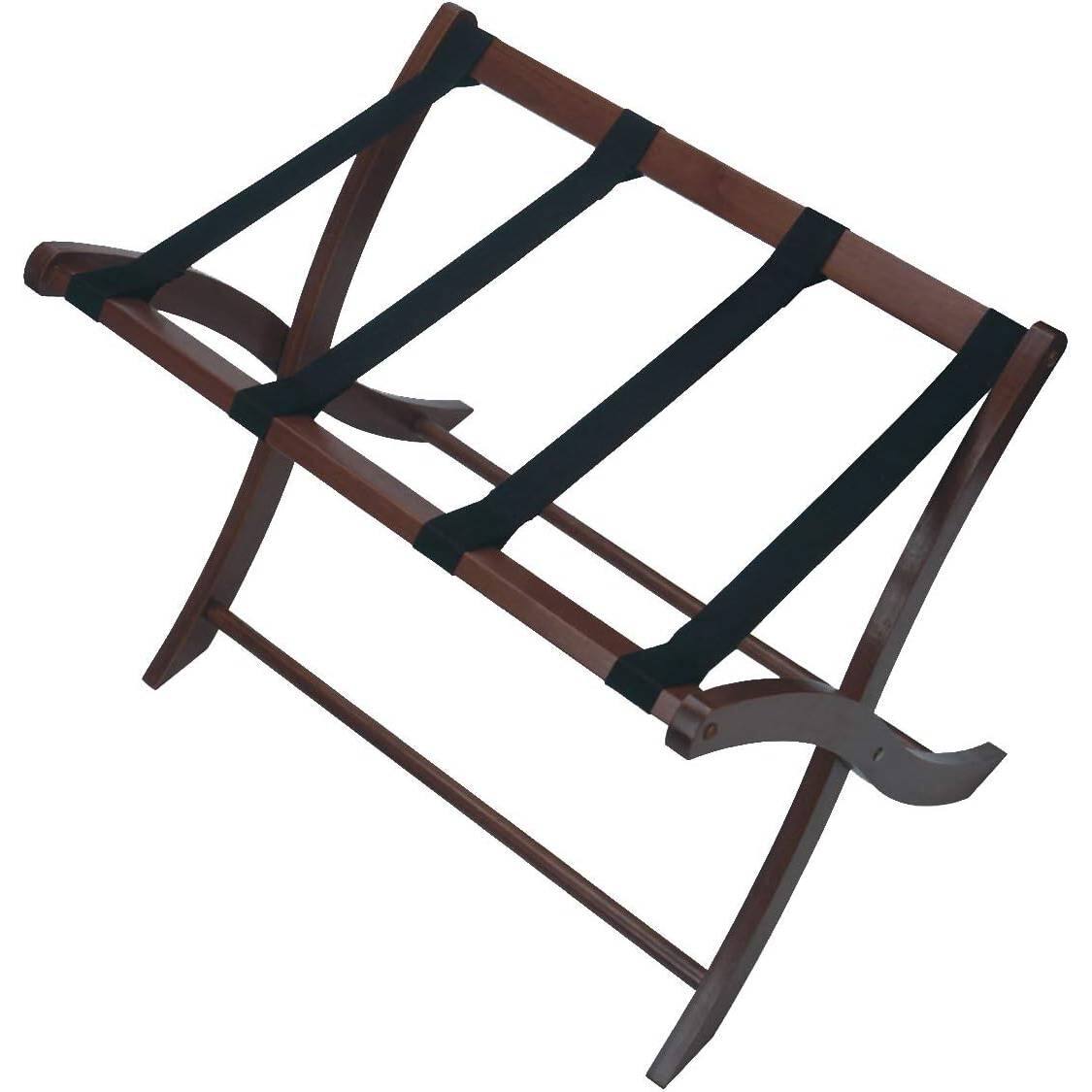 Back. Hivvago - Solid Wood Folding Luggage Rack in Medium Brown Finish with Black Nylon Straps - Brown.