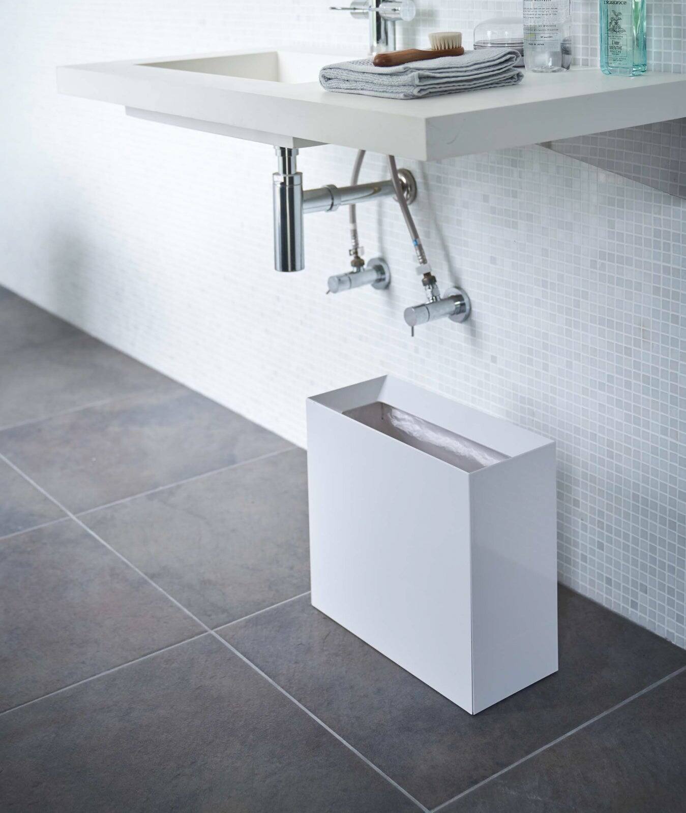 Back. Yamazaki Home - Trash Can - Wide - White.