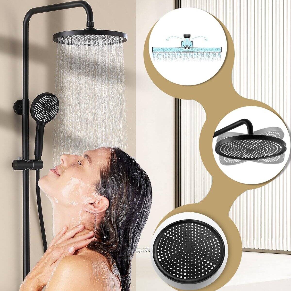 Alt View 1. Dazzed Corner - Outdoor Shower, High Pressure Wall Mount 10 Inch Shower head - Matte Black.
