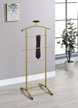 Kings Brand Furniture - Metal Suit Valet Stand with Tie Bar, Tray & Trouser Bar, Freestanding Clothes Rack & Jacket Hanger - Gold