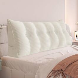 wowmax - Wedge Pillow Headboard for Queen - Large Reading Pillow with Cordury Cover - White