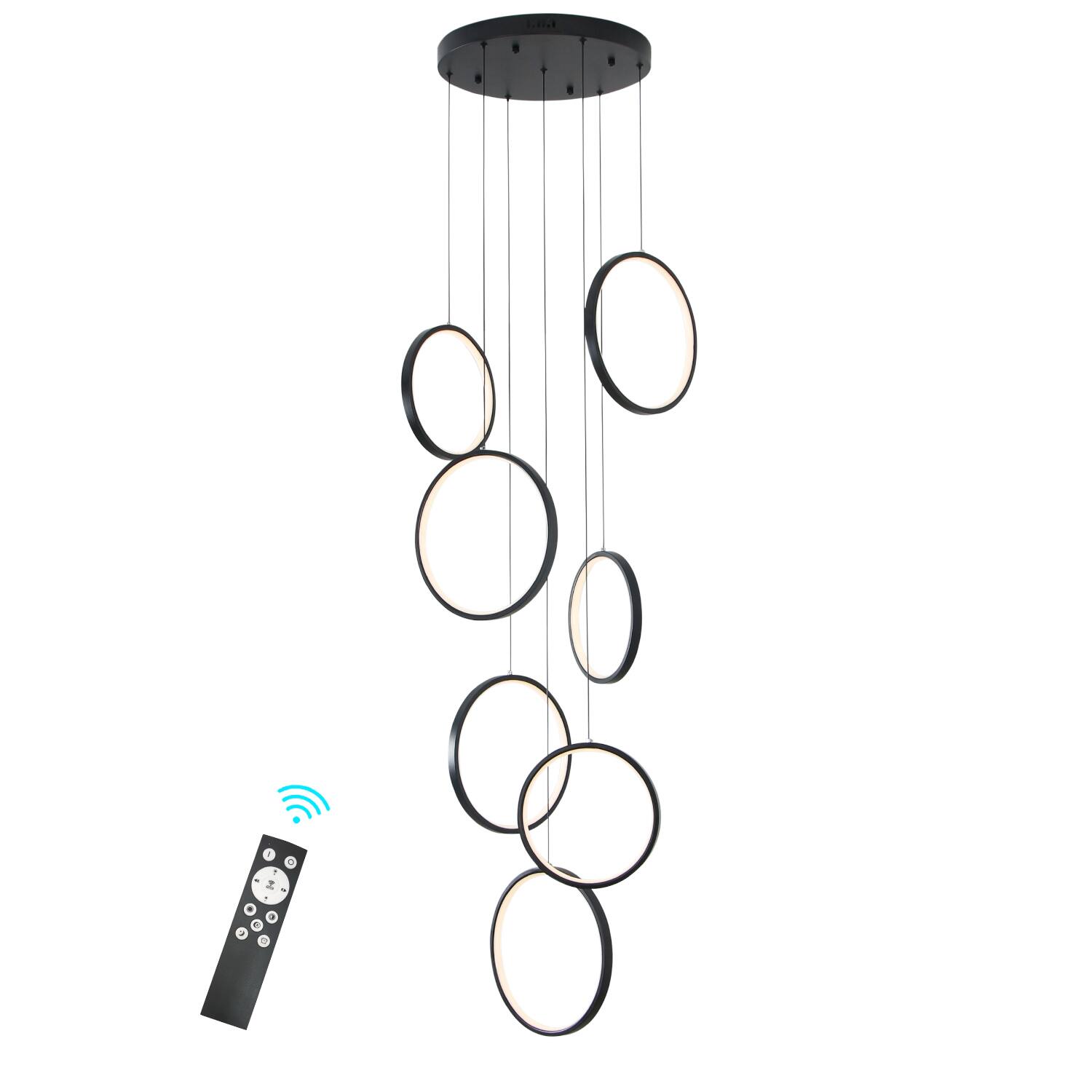 Front. Umeiluce - Dimmable LED Geometric Chandelier Hanging Pendant for Staircase Stairs - Matte Black.