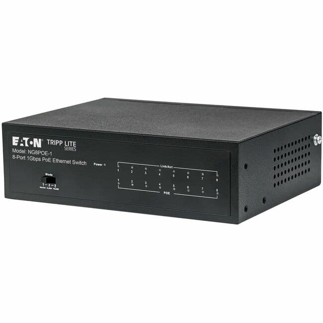 Eaton Tripp Lite Series 8-Port 10/100/1000 Mbps Desktop Gigabit Ethernet Unmanaged Switch with PoE+, 60W, Metal - Black