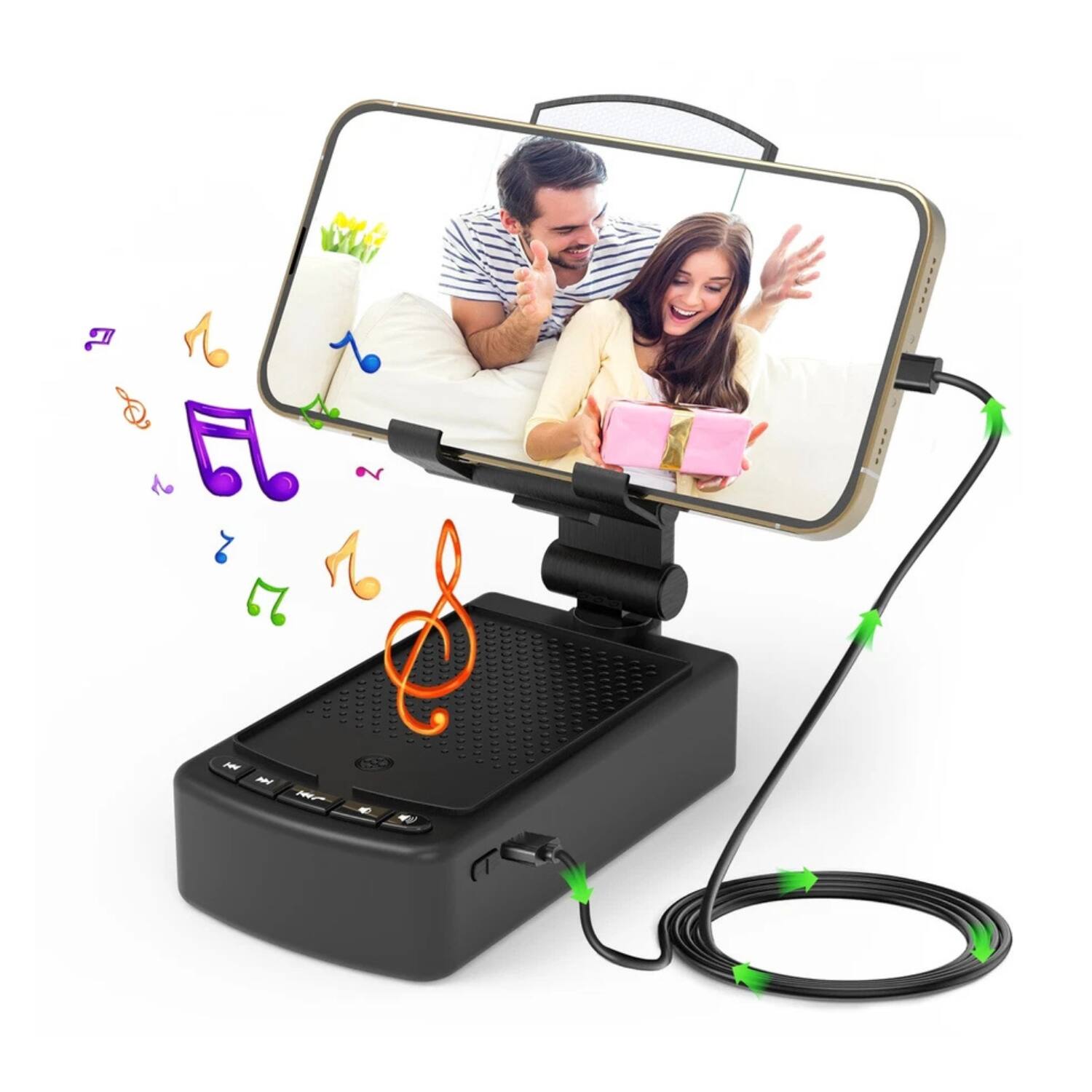 Left. Home Collection - 3-in-1 Phone Stand with Wireless Speaker & 8000mAh Power Bank - Black.