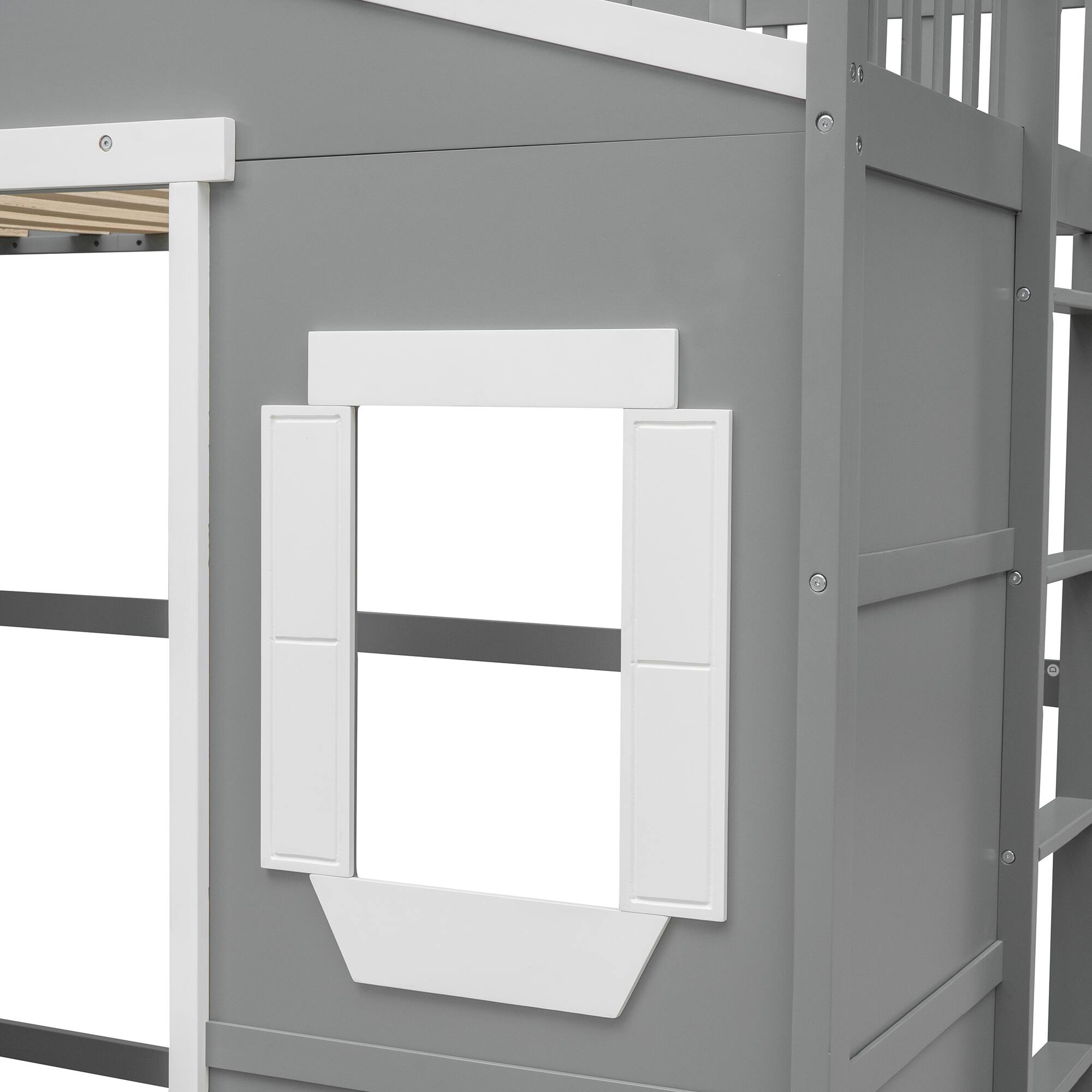 Alt View 5. Whisen - Wood Loft Bed with Ladder,Sturdy Elevated Platform Bed Frame for Kids and Teens - Gray.