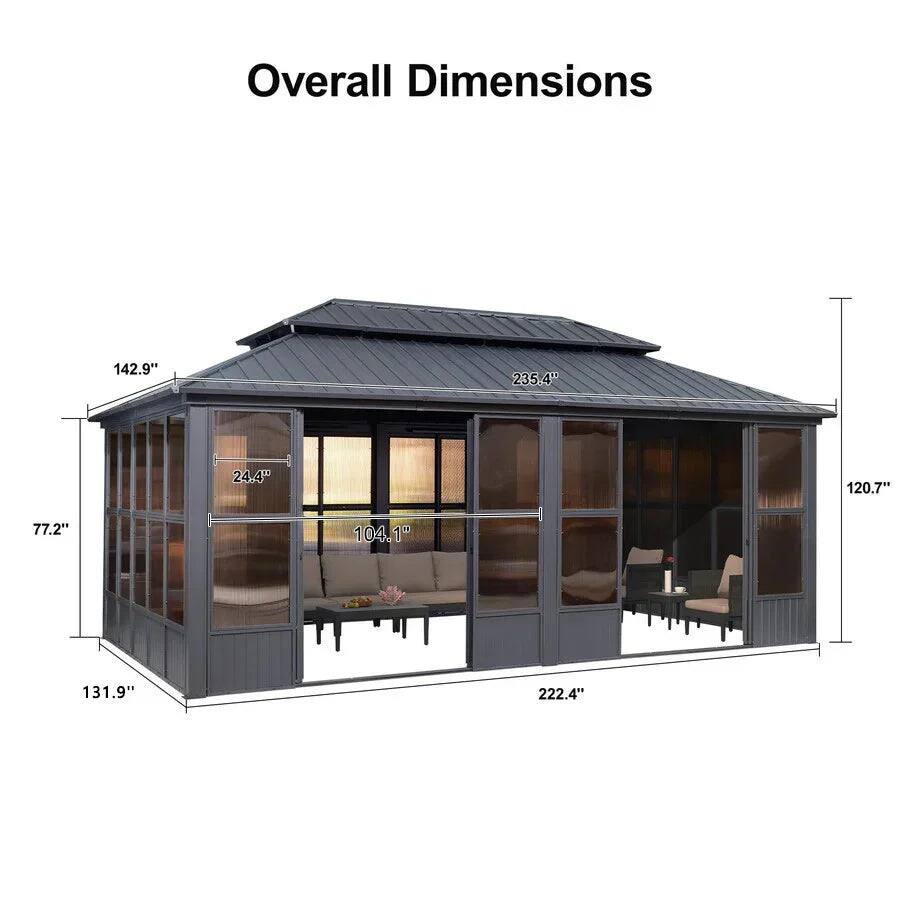 PURPLE LEAF 12' X 20' Sunroom Outdoor Hardtop Gazebo Gray Aluminum