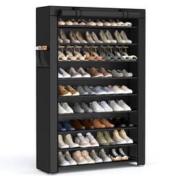 Songmics Home - 10-Tier Shoe Rack, Shoe Storage Organizer Cabinet with Dustproof Cover, Free-Standing, for Closet, Entryway - Black